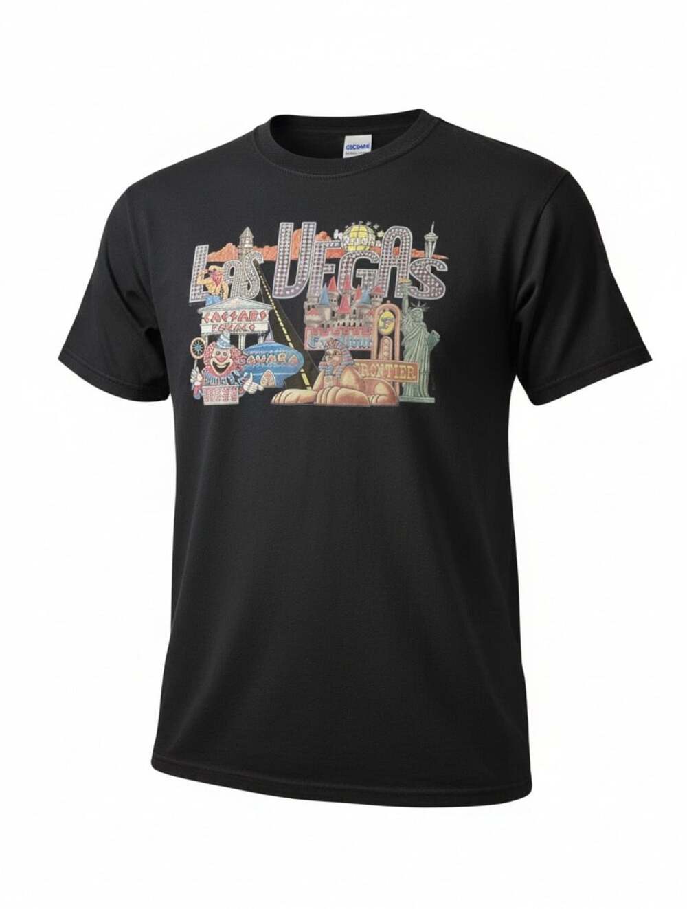 Gildan Las Vegas Graphic T-Shirt Size M Black Tourist Casino Retro